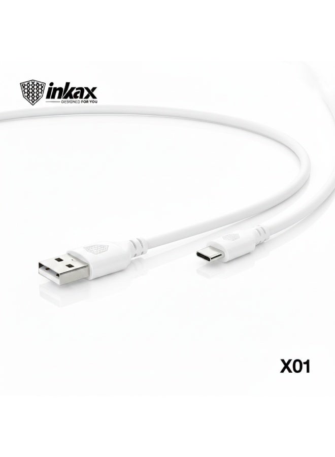 Inkax USB 2.0 to Type-C Charging & Data Cable 3.1A, 1 Meter Length, Fast Charging & High-Speed Sync, USB-A to USB-C Connector, Durable White Design for Smartphones, Tablets & Type-C Devices - Image 2